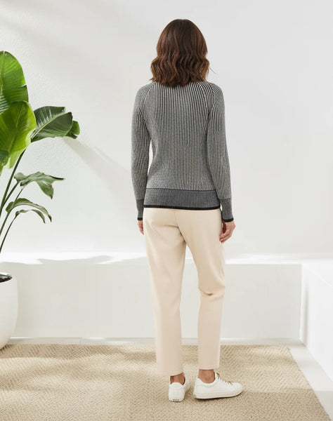 Crew Neck Stripe Cotton Sweater