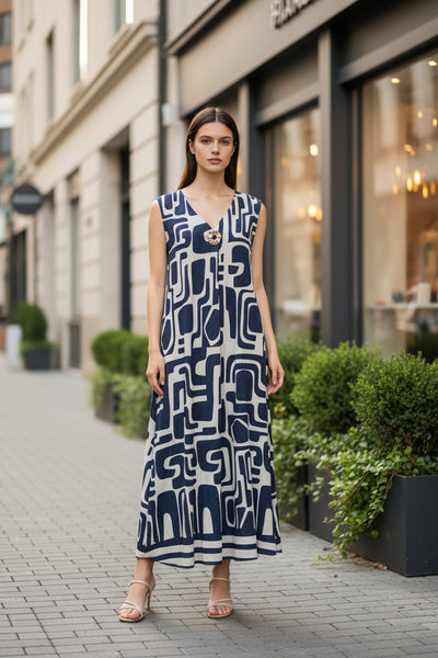 Sleeveless Geo Print Dress