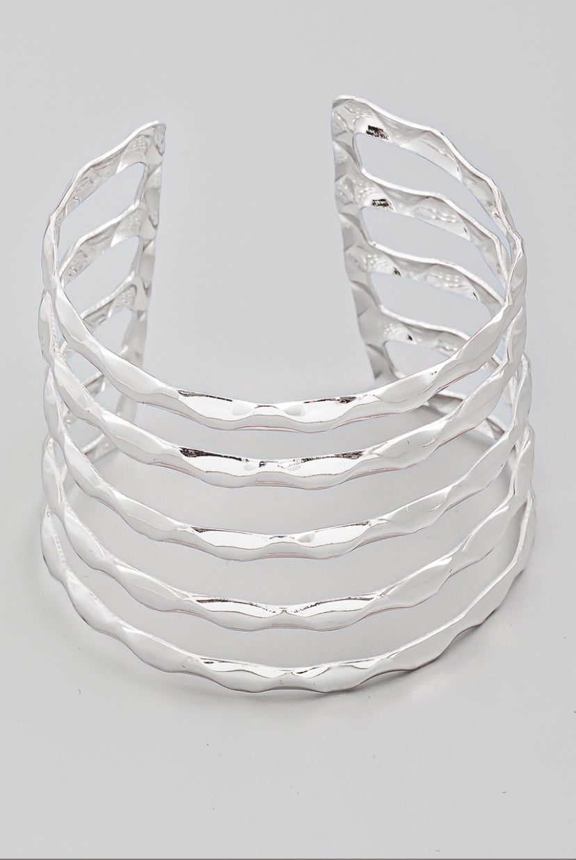 Hammered Multi Strand Cuff Bracelet