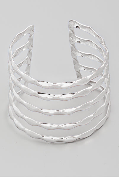 Hammered Multi Strand Cuff Bracelet