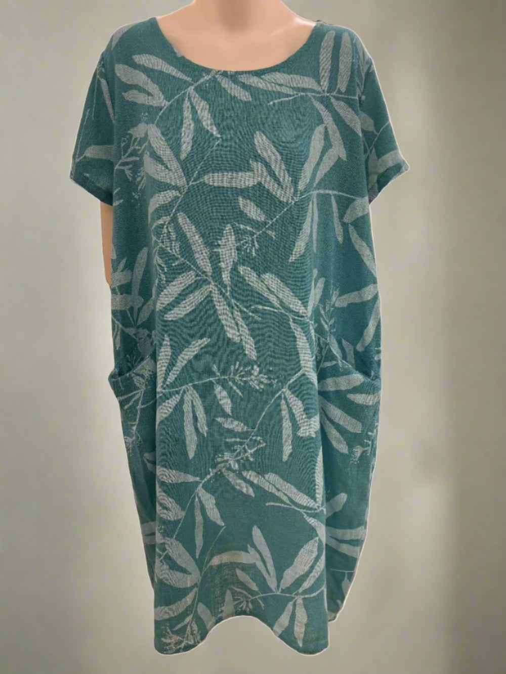 Short Sleeve Cotton& Linen  Print Dress - Italian