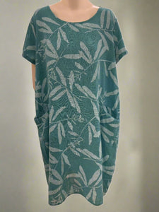 Short Sleeve Cotton& Linen  Print Dress - Italian