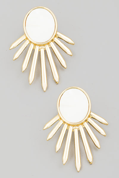Pearl Oval Metallic Bar Fringe Stud Earrings