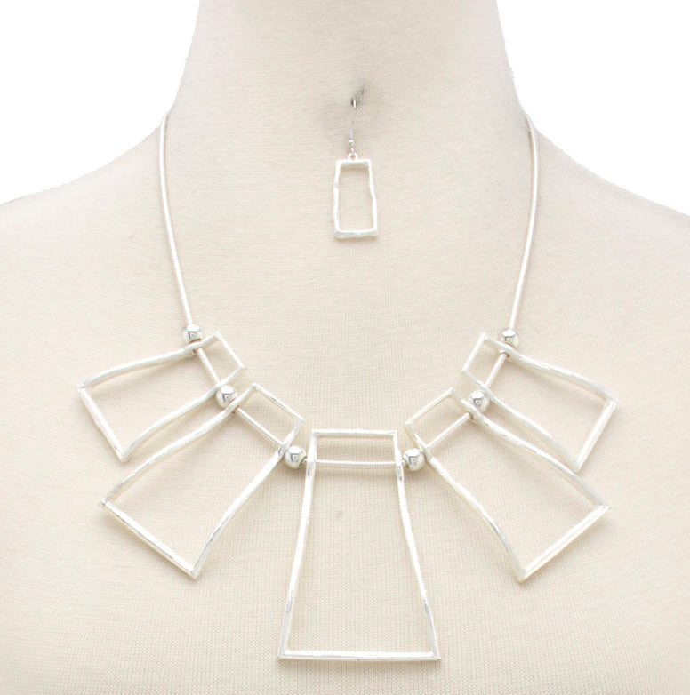 Rectangle Metal Statement Necklace Set
