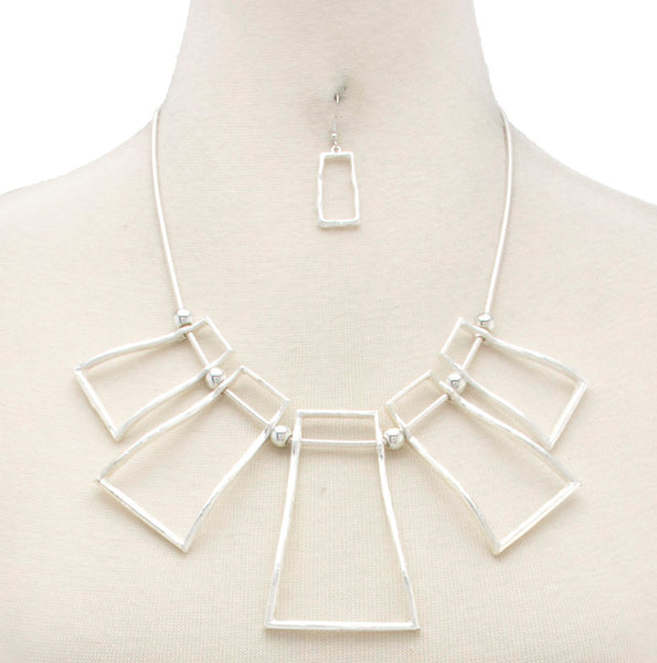 Rectangle Metal Statement Necklace Set