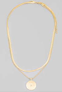 Layered Snake Chain Disc Pendant Necklace