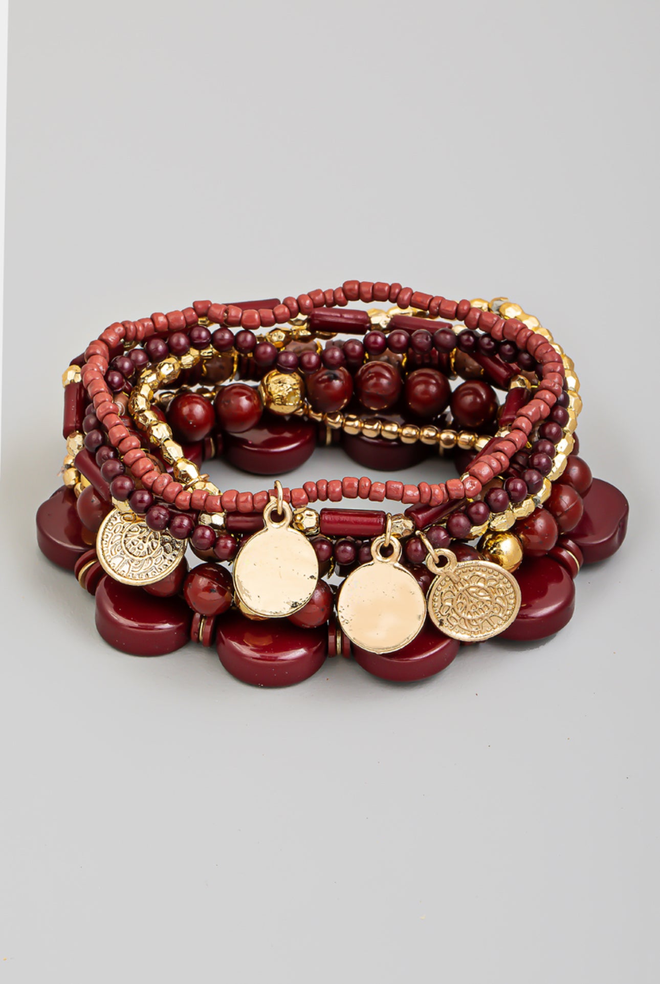 Burgundy Beaded Bracelet Set