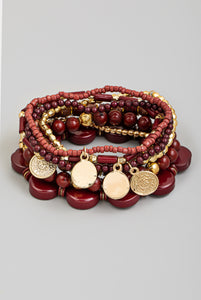 Burgundy Beaded Bracelet Set