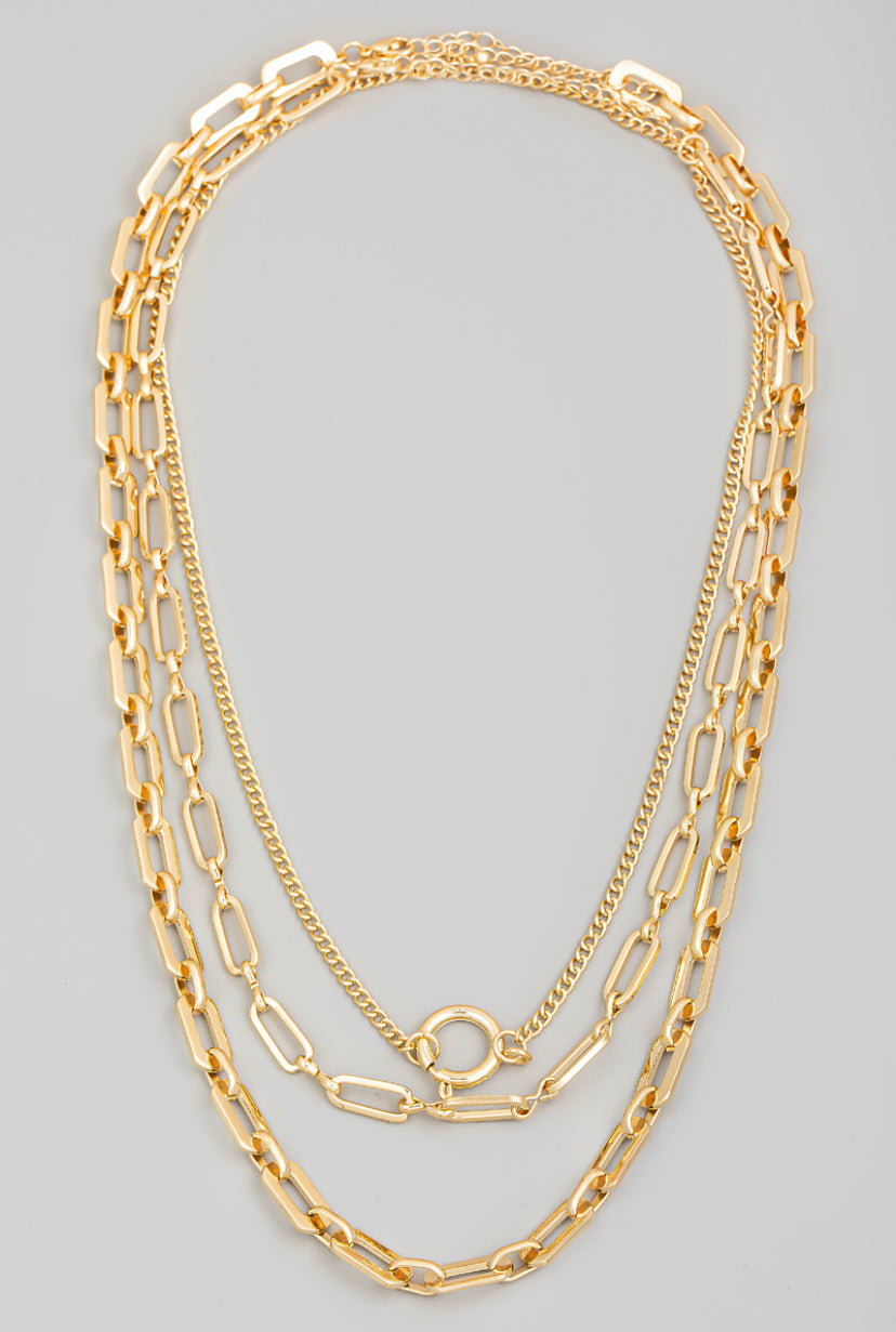 Layered Triple Chain Link Necklace