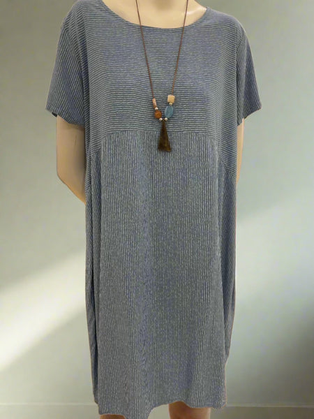 Short Sleeve Stripe Dress - Italian