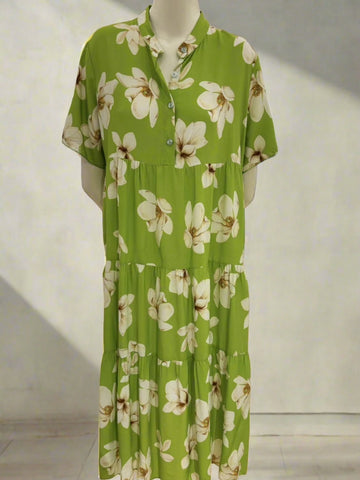 Short Sleeve Printed Long Dress