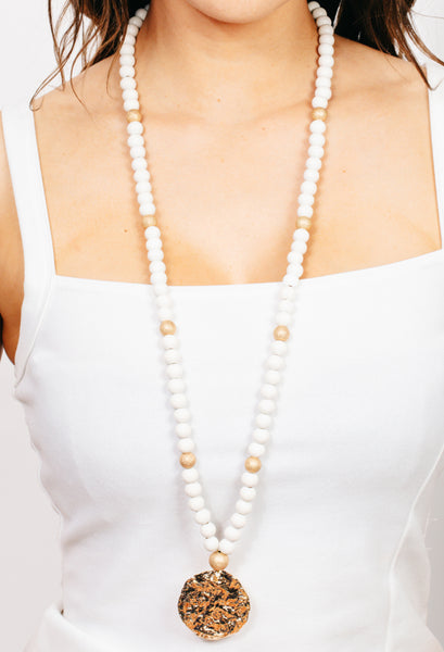 Ball Beaded Disc Pendant Long Necklace