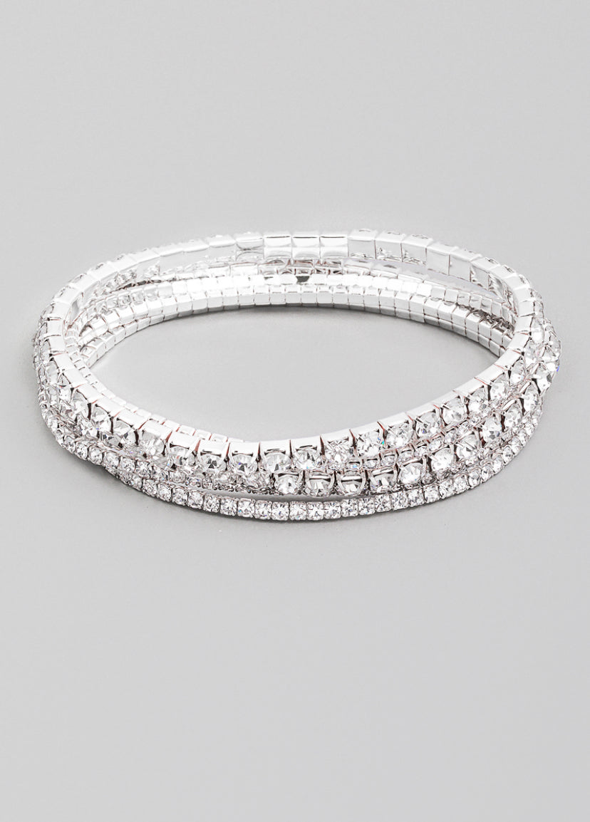 Five Row Rhinestone Stackable Bracelet Set