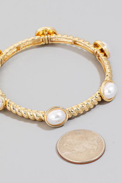 Oval Gem Charms Elastic Bracelet