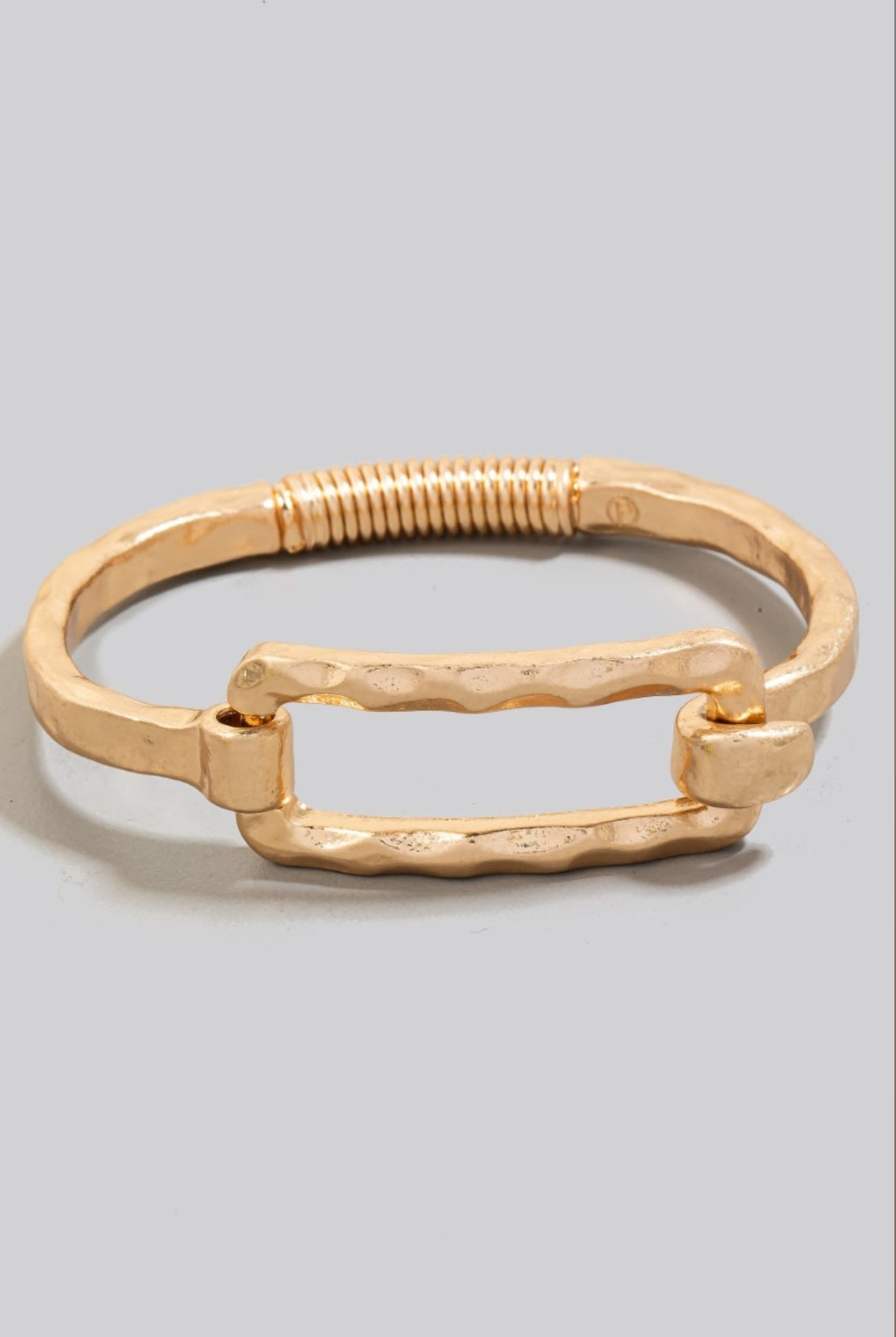 Hammered Rectangle Coil Spring Hook Bangle Bracelet