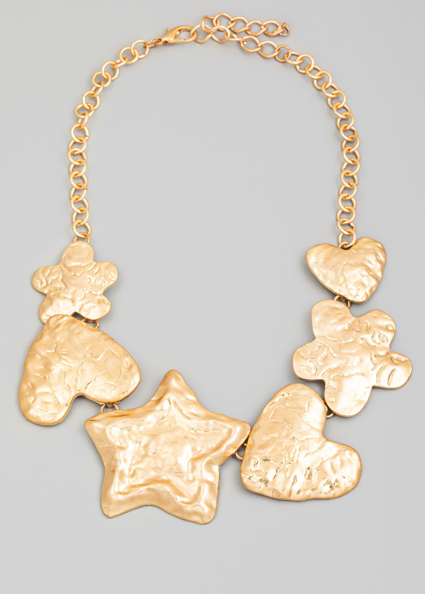 Hammered Oversized Flower Heart Star Statement Necklace