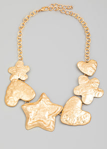 Hammered Oversized Flower Heart Star Statement Necklace
