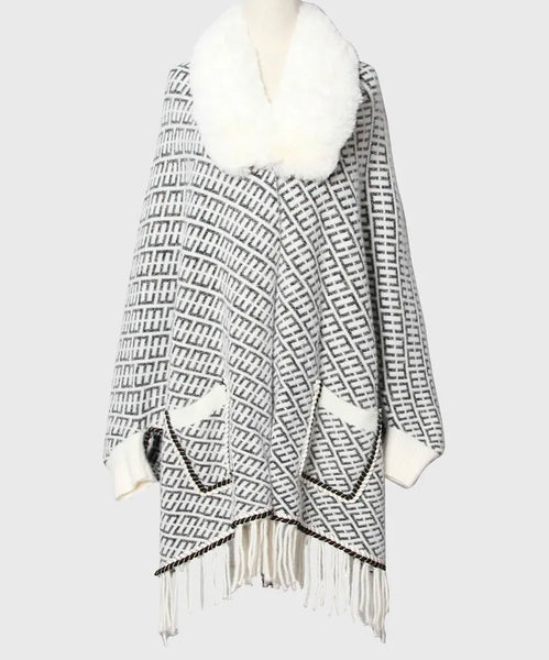 Fur Trim Knit Cape