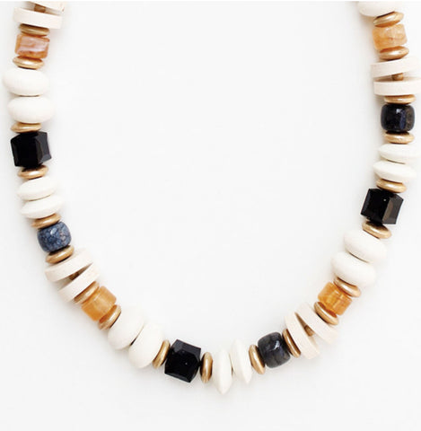 Wood Stone Glass Bead Necklace