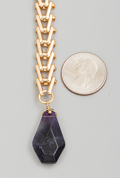 Stone Charm Y Chain Necklace