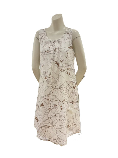 Sleeveless Linen Mixed Print Dress