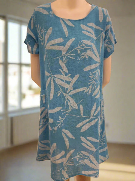 Leaf Print Cotton Dress