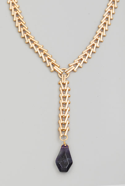 Stone Charm Y Chain Necklace