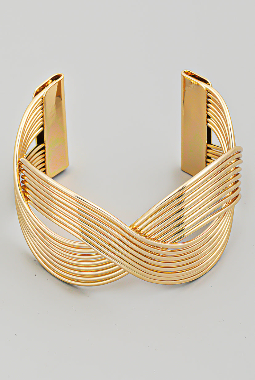 Metallic Wave Multi Strand Cuff Bracelet