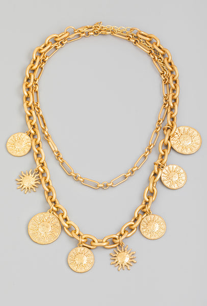 Sun Coin Layered Chain Necklace
