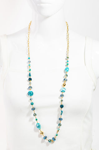 Mixed Beaded Long Chain Necklace