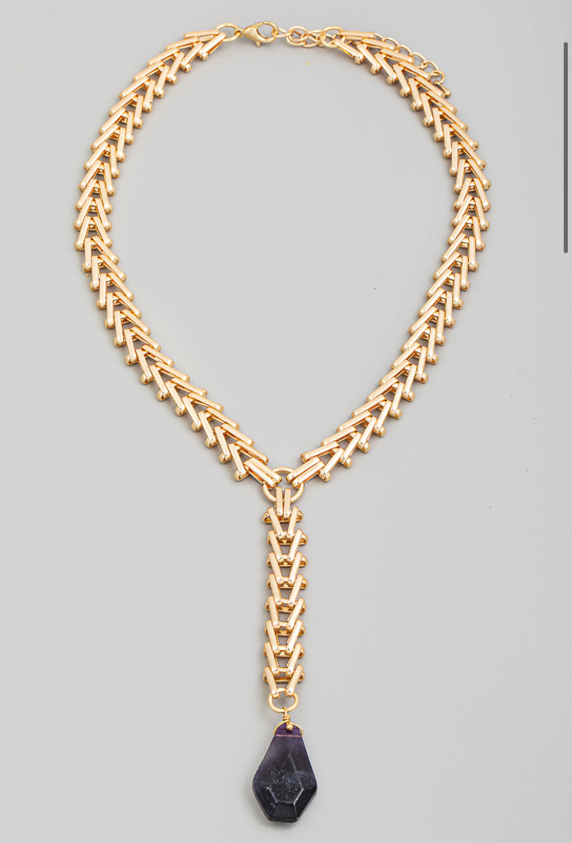 Stone Charm Y Chain Necklace