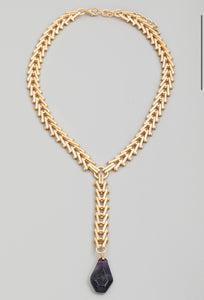 Stone Charm Y Chain Necklace