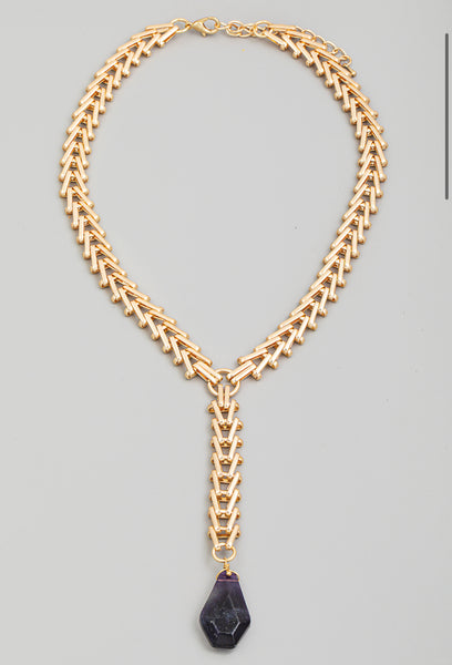 Stone Charm Y Chain Necklace
