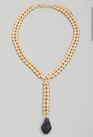 Stone Charm Y Chain Necklace