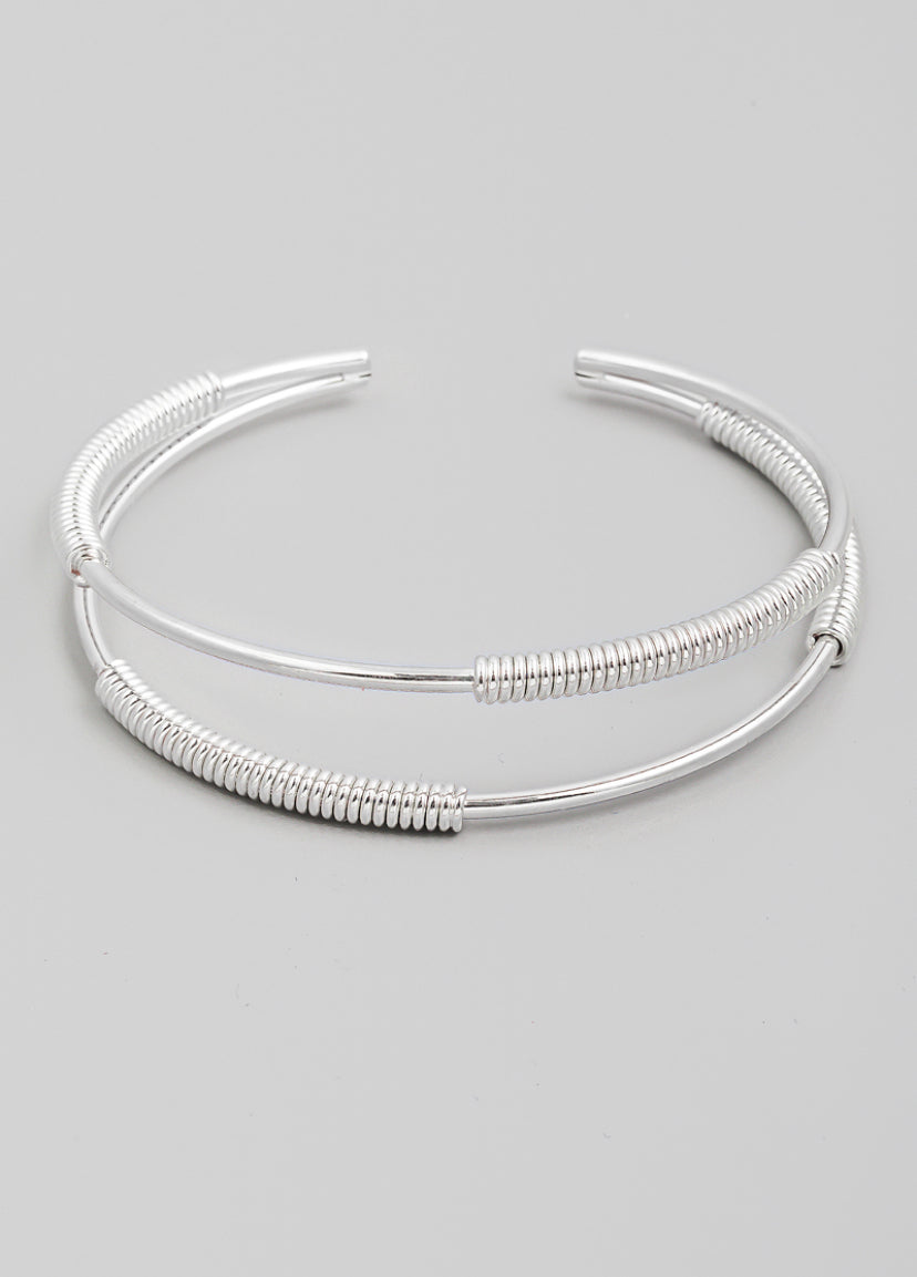 Metallic Coil Double Strand Cuff Bracelet