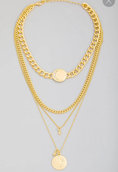Layered Moon Star Constellation Coin Choker Necklace
