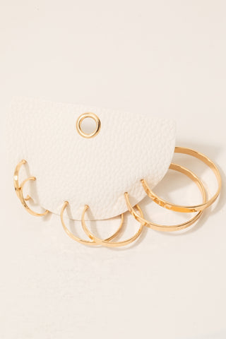 Mixed Size Hammered Flat Hoop Earrings Set