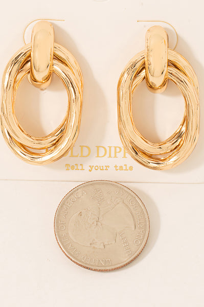 Gold Dipped Layered Ovals Door Knocker Earrings