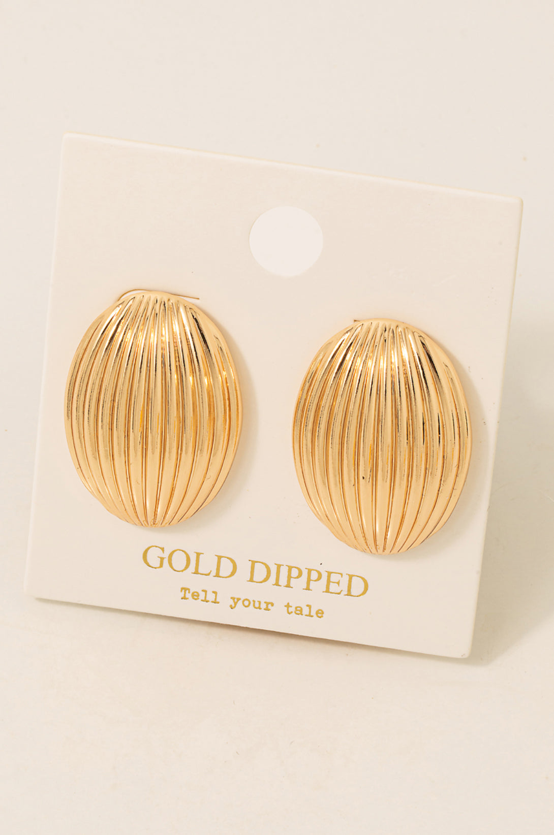 Ridged Oval Shield Drop Earrings