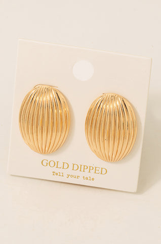 Ridged Oval Shield Drop Earrings