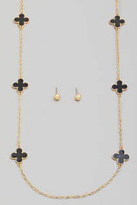 Clover Charms Station Long Necklace Set