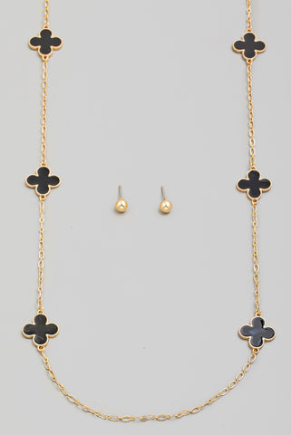 Clover Charms Station Long Necklace Set