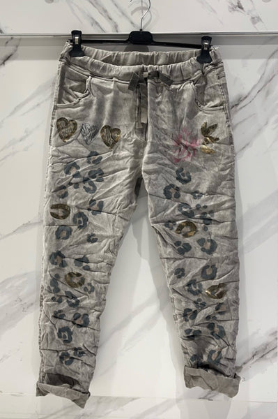 Print Front Cotton Mix Pants- Italian