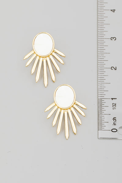Pearl Oval Metallic Bar Fringe Stud Earrings
