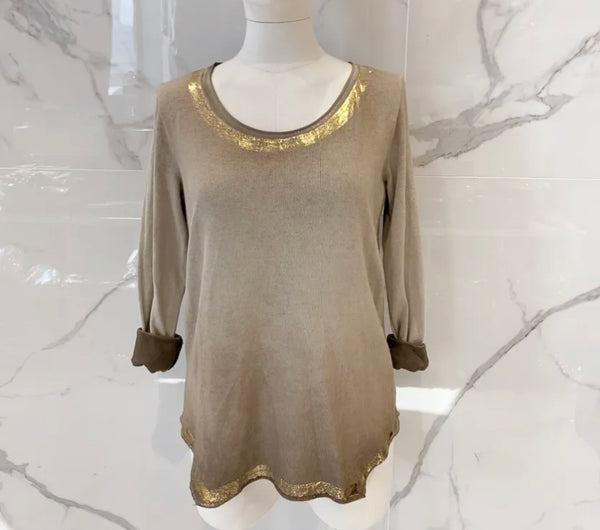 Gold Trim Light Sweater - Italian
