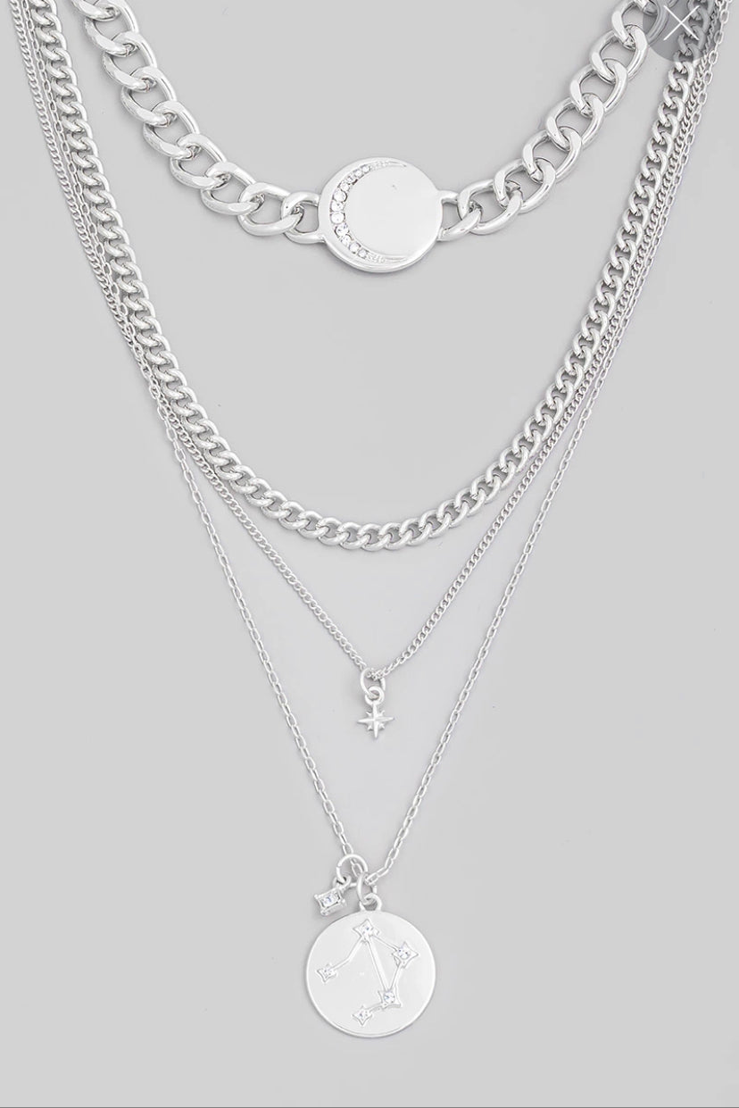 Layered Moon Star Constellation Coin Choker Necklace