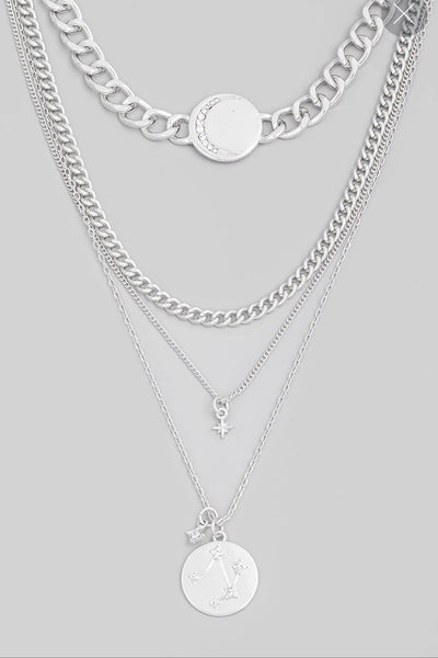Layered Moon Star Constellation Coin Choker Necklace