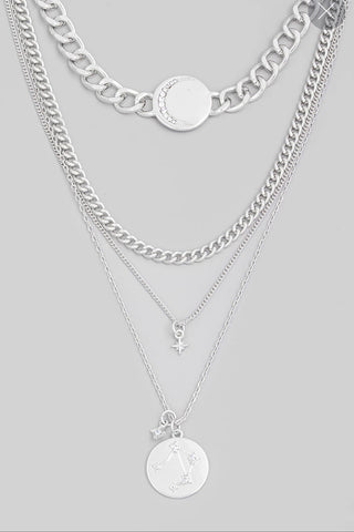 Layered Moon Star Constellation Coin Choker Necklace