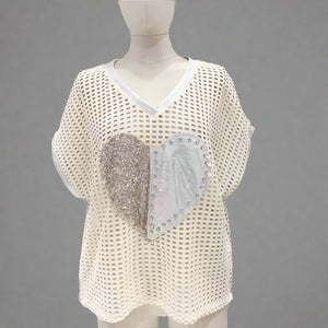 Heart Front Eyelet Sweater