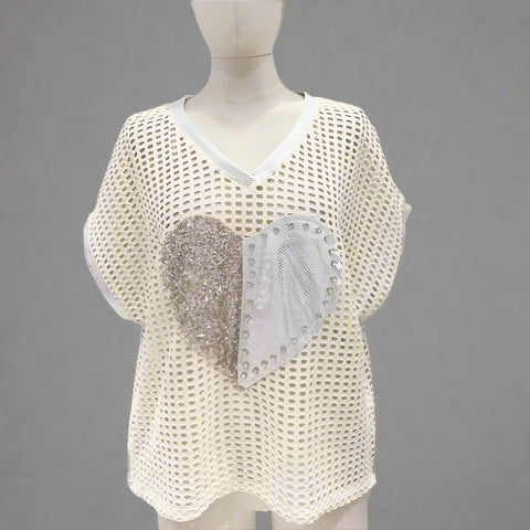 Heart Front Eyelet Sweater